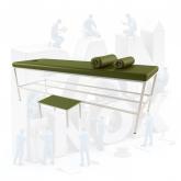 Каркас: металл в полимере. Ложе с полумягким наполнением и защитным покрытием из  кожзаменителя медицинской серии; отверстие для лица; 2 опорных валика; откидная ступенька; Допустимая нагрузка – 145 кг. Габаритные размеры (ДхШхВ, мм): 2000х650х800.