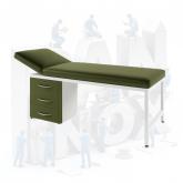 Кушетка. Металл в полимере, ложе с полумягким наполнением и защитным покрытием из кожзаменителя медицинской серии; регулировка угла наклона металл в полимере изголовья в диапазоне 0-30° (ступенчатая, с механической фиксацией положения); встроенная тумба (3 выдвижных ящика). Габаритные размеры (ДхШхВ, мм):1860х600х560