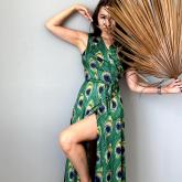 Сарафан на запах из армани-шелка "Павлин"