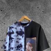 Футболка с ручным окрашиванием и нашивным принтом р 42/46 46/50 48/52 футер 2х нитка 95% хлопок 5% лайкра