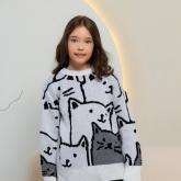 Джемпер"Кошечки"  На фото цвет: белый Размер/цена: 36-920 руб (128-134 см)  38-950 руб(134-140 см)  40-1000 руб.(146-152 см)  42-1050 руб.(152-158 см) Состав: акрил 80%,шерсть 20% Страна производства: Россия Артикул: g-11-055