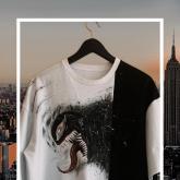 Футболка нестандартная с ручным принтом 46/50 футер 2х нитка 95% хлопок 5% лайкра