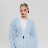 Кардиган  женский Цена: 1700р. Размер: 44-50(one-size) Состав: 77% акрил, 13% полиамид, 10% полиэстер Артикул: w-03-319 Страна производства: Россия Тип пряжи: Азалия(Турция) Цвет:нежно-голубой