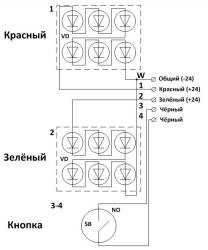 Схемы функциональная и подключения двухцветной светодиодной панели с кнопкой Commeng CR IP-2004