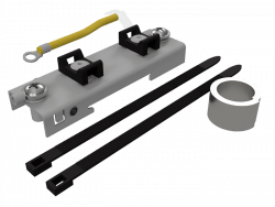 Комплект поставки УЗ-ЭБК ДР (слева направо, сверху вниз):     - контактно-заземляющий проводник(КЗП); - контактная монтажная панель (КМП);   - кабельные стяжки; - роликовая пружина постоянного давления (ППД);