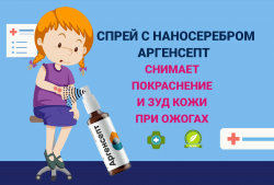 Спрей при ожогах кожи и зуде с наносеребром Аргенсепт
