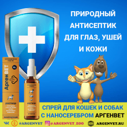 АргенВЕТ антисептический спрей для глаз, ушей, лап кошек и собак
