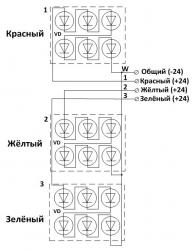 Схемы функциональная и подключения трёхцветной светодиодной сигнальной панели Commeng CR IP-1903