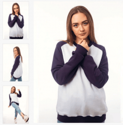 Классическая модель свитшота с контрастными рукавами, манжетами и поясом. Доступные виды ткани: футер 2-х нитка петля/начес, футер 3-х нитка петля/начес. Варианты плотности ткани: 220-400 гр/м2.