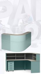 ПМ-ПМ4 Стол медицинский, пост медсестры угловой радиусный (радиусное закругление- серое), со стеллажом,со съемными полками, корпус - ЛДСП - серое, столешница и фасады - ДСП с пластиковым покрытием.В КОМПЛЕКТЕ ПОДКАТНАЯ ТУМБА С 4 ЯЩИКАМИ. Габаритные размеры: (ШхГхВ, мм)-2000*1418*1194