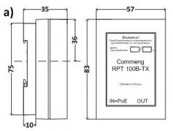 Габаритные размеры репитера Commeng RPT 100B-TX v2.0  (а - с разъемами 8P8C (RJ-45), б - с врезными контактами idc)