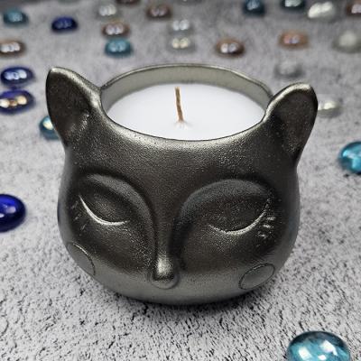 Свеча в подсвечнике из гипса “Волшебный кот” контейнерная Гп110